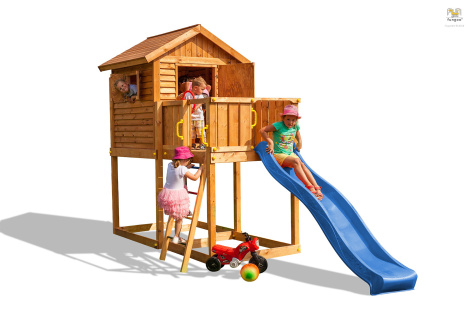 Wooden playhouse with a slide KATE