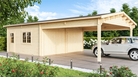 Sturdy double garage and carport 44 for 4 vehicles | 10.6m x 5.3m (35' x 19' 6'') 44mm