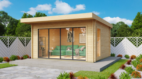 Simple and elegant garden house with sliding doors ALU Concept 70 E | 4.1 x 4.4 m (13'5'' x 14'5'')