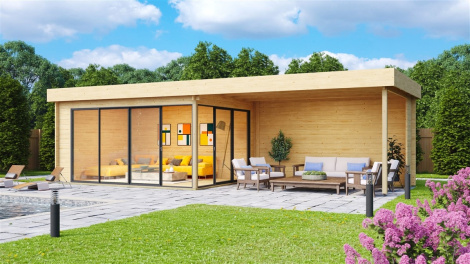 Luxurious Garden house with a covered terrace ALU Concept 70 A + TC | 9.4 x 3.7 m (30'11'' + 12'1'') 70 mm