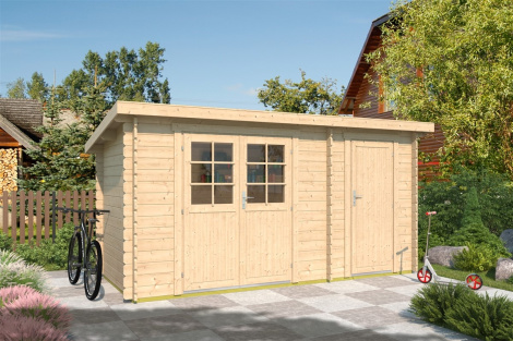 Sturdy garden workshop with a shed ANNIKA 28 B | 4.3 x 1.8 m (13'12'' x 5'11'') 28 mm
