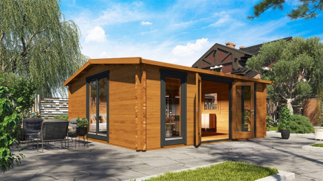 Gorgeous gable roof garden cabin DAVOS 70 C | 5.9 x 5.4 m ( 19'4'' x 17'8'') 70 mm