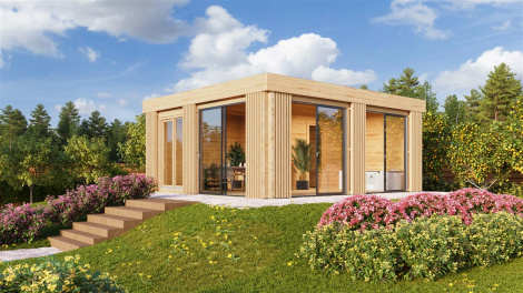 NEW! Light-filled sauna cabin ALU Concept DOLCE 70 | 6 x 5.4 m (19'8'' x 17'8'') 70 mm