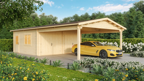 Wooden 4 vehicle garage DOUBLE GARAGE AND CARPORT 70 | 10.6 m x 5.3 m (35' x 19'6'') 70 mm