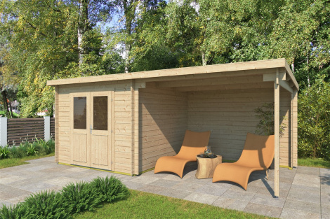 Modern garden shed with a veranda GENT 28 A | 6 x 3.3 m (19'8'' x 10'9'') 28 mm