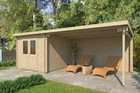 Premium garden shed with a veranda GENT 28 B | 6.7x2.8m (22'x9'2'') 28 mm