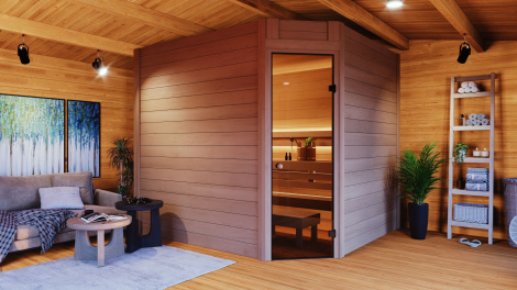 Indoor Sauna 44 C with a Corner Design | 2.5 x 2.2m (8'2" x 7'2")