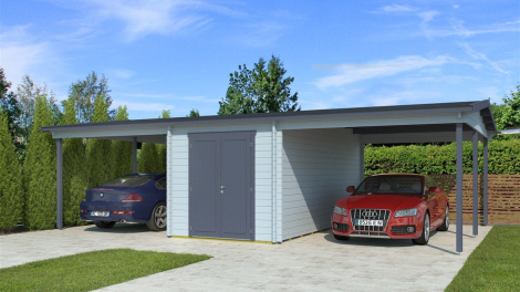 Two wooden carports with a shed HANS 44 | 9.6m x 6.1m (31' 6'' x 20' 1'') 44mm