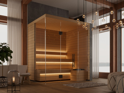 Luxurious Modular Sauna OTTO M Glass Aspen Design | 1.6 x 2m (4'11" x 6'7")