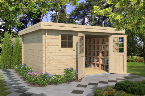 Spacious flat roof garden shed RUTH 28 F | 3.8 x 3.8 m (12'5'' x 12'5'') 28 mm
