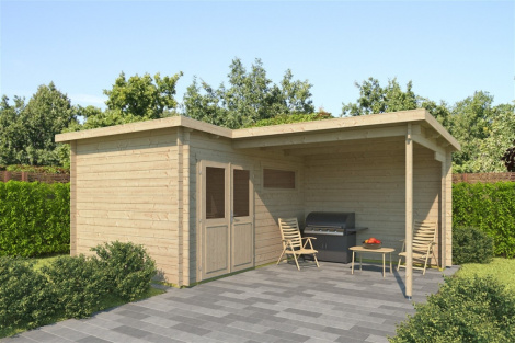 Eye-catching Garden shed with a terrace LOLA 28 | 5.8 x 4 m (18'12'' x 13'1'') 28 mm