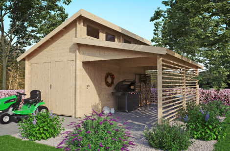 Wooden Garage with Carport Morten 70 |6.2 x 5.6m ( 20'6" x 18'7")