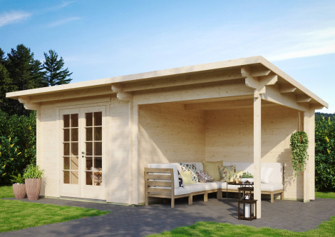 Compact summerhouse with a veranda JACOB 44 A + TC | 5.7x3m (18'9''x9'11'') 44 mm