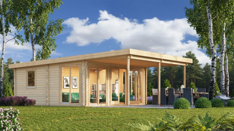 Chic garden house with a veranda TAUNUS 70 + TC | 9.2 x 6.3 m (29'11'' x 20'8'') 70 mm