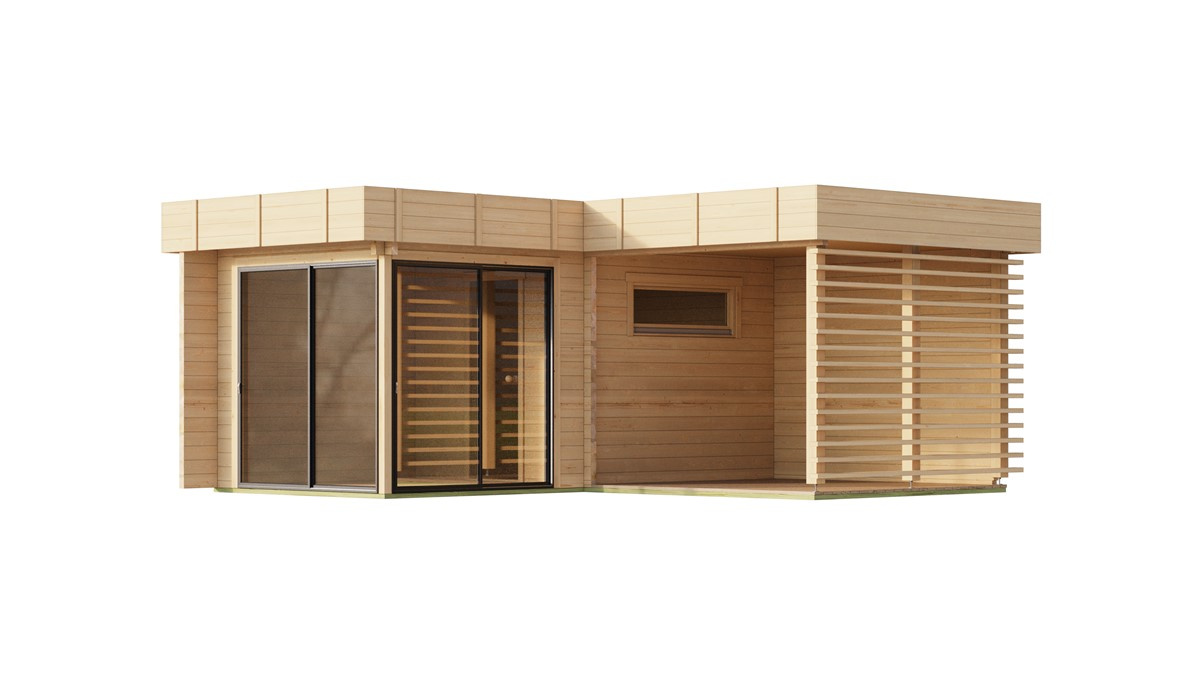 Outdoor sauna room with aluminium terrace doors FORTE 70